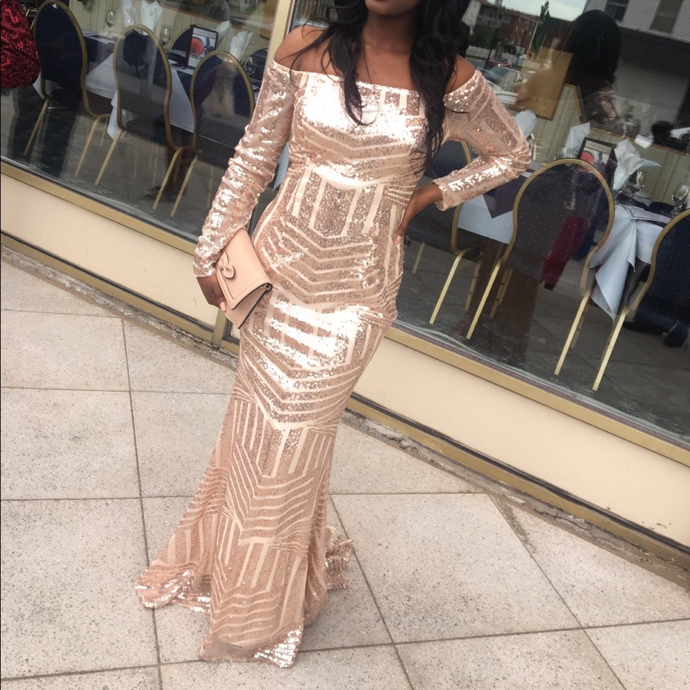 Gold/Cream Sequin Prom Dress - Picture 3 of 4